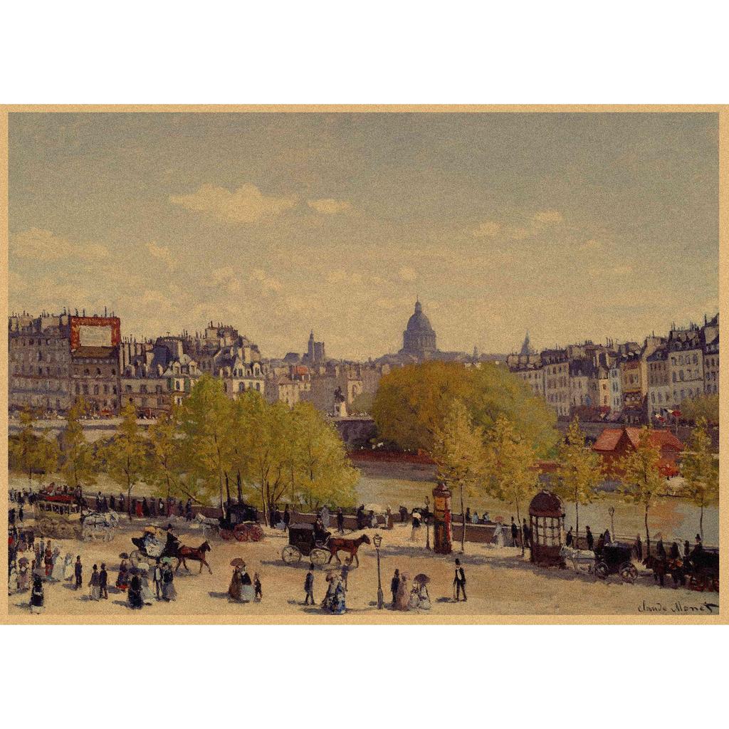 Monet Oil Painting Retro Kraft Paper Poster for Restaurant, Bar, Cafe Wall Decor