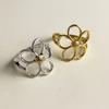 BF CLUB 925 Sterling Rings for Women Simple Geometric Handmade Irregular Retro Gold Hollow Flower Ring Allergy For Birthday Gift