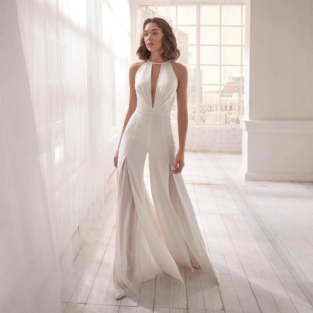 Elegante Tuta da Donna con Scollo a V Profondo e Design Spliced per l'Estate Casual