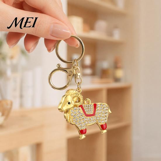 Keychain Zodiac with Rhinestones, Sheep Design Bag Pendant, Chinese New Year Lucky Car Keys Key Charm, Feng Shui Ornament for Keyring Purse Decoration
