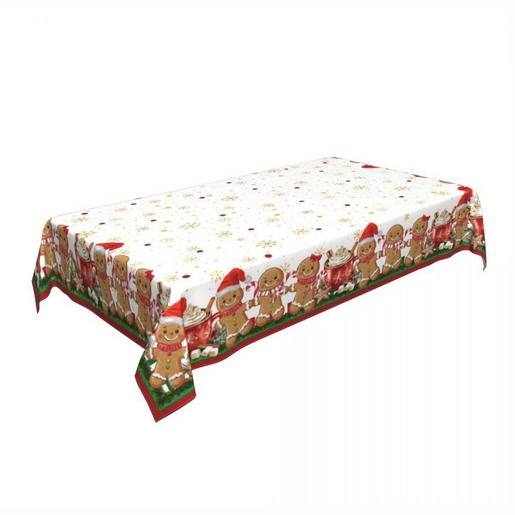 Merry Christmas Gingerbread Golden Snowflakes Tablecloth for Table Decor Winter Kitchen Dining Table Cloth Christmas Decorations