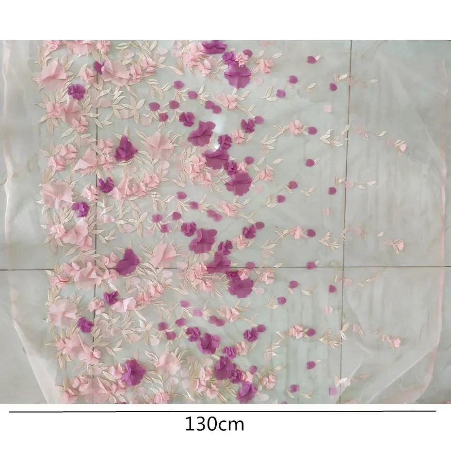 Iluzoryczna Kolorowa Siatkowa Tkanina Szyfonowa Haft z Trójwymiarowymi Kwiatami Koronka Oryginalna Tkanina Suknia Ślubna Dół Spódnicy