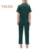 2-teiliges Pyjama-Set aus Satin, einreihig, Eisseide, Übergröße, Strickjacke, V-Ausschnitt, Reverskragen, einfarbiges Hemd, weites Bein, lockere Hose, Nachthemd