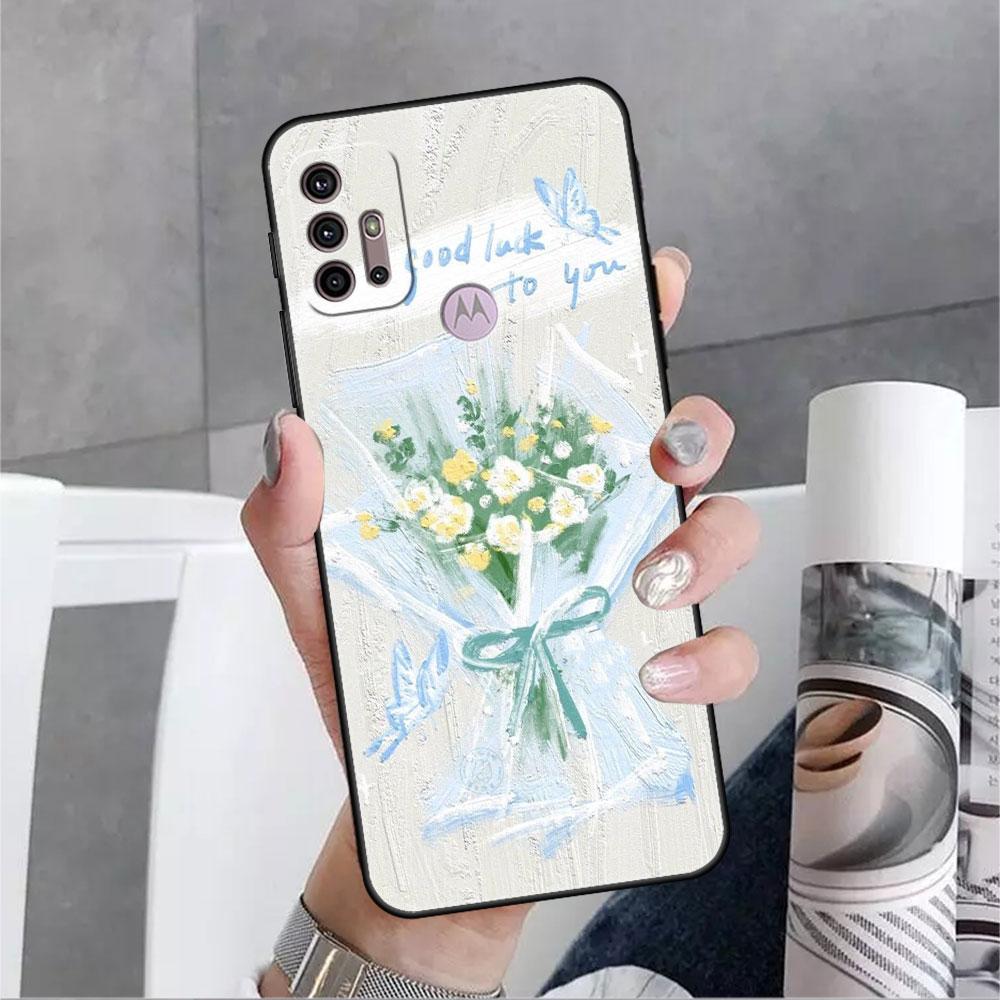 Case For Motorola G30 G60 G22 G9 Play G82 G52 G8 G9 G50 One Fusion Edge 20 Black Soft Phone Capas Flower Cute