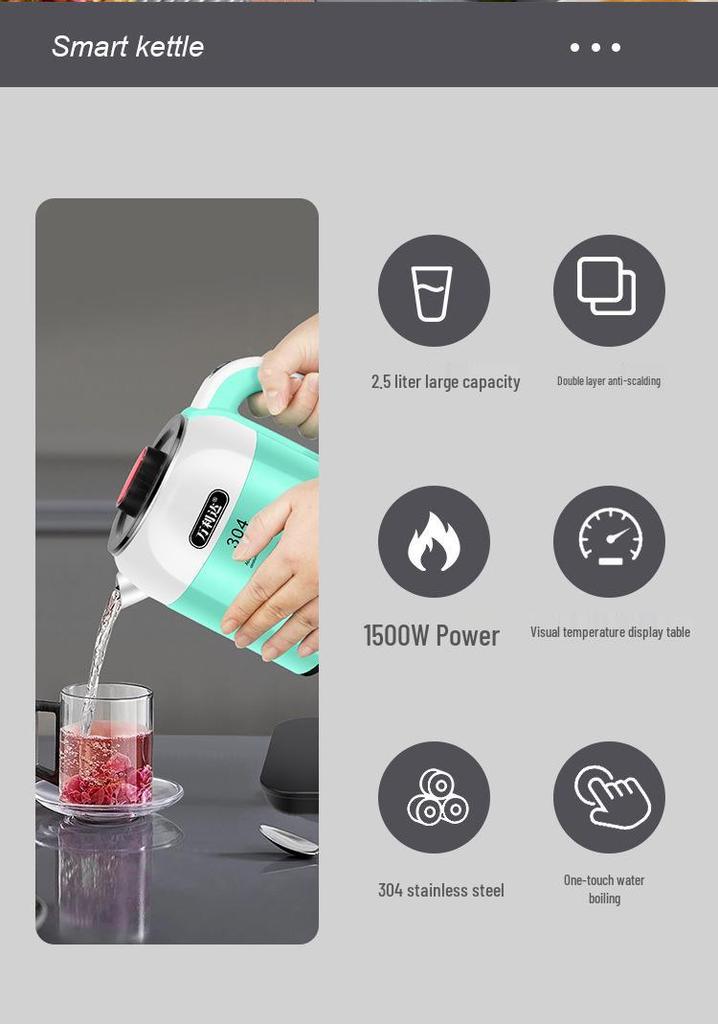 Smart 304 Stainless Steel Electric Kettle with Real-Time Temperature Display, Large Capacity, Safe for Infants and Pregnant Women.