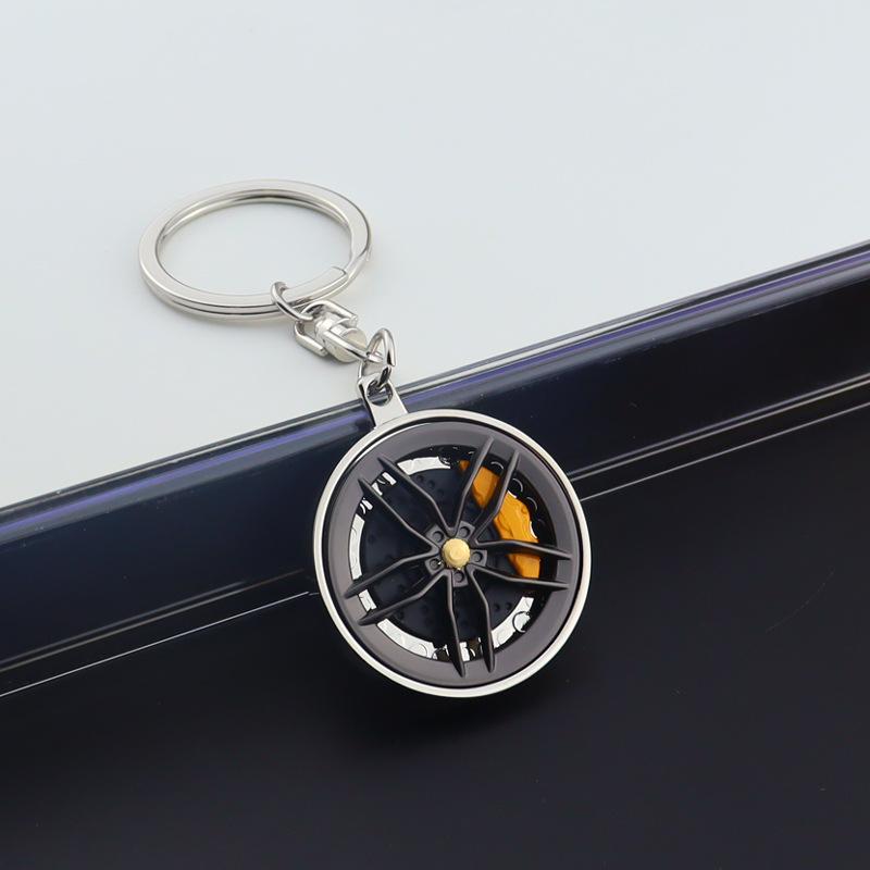 Wheel Hub Car Key Chain Fidget Toy Car Tire Brake Disc Keychain Gadget Keyring Bags Pendant 3D Alloy Model Gift Decor