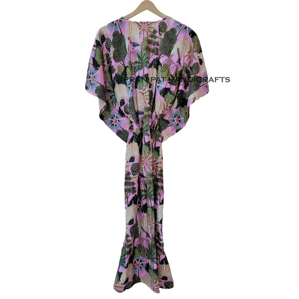 Femei Roz Bebe Imprimeu Păun Bumbac Mărimi Mari Rochie Caftan Maxi de Plajă CKFTN-SCRN-FULL-BUYIT-068