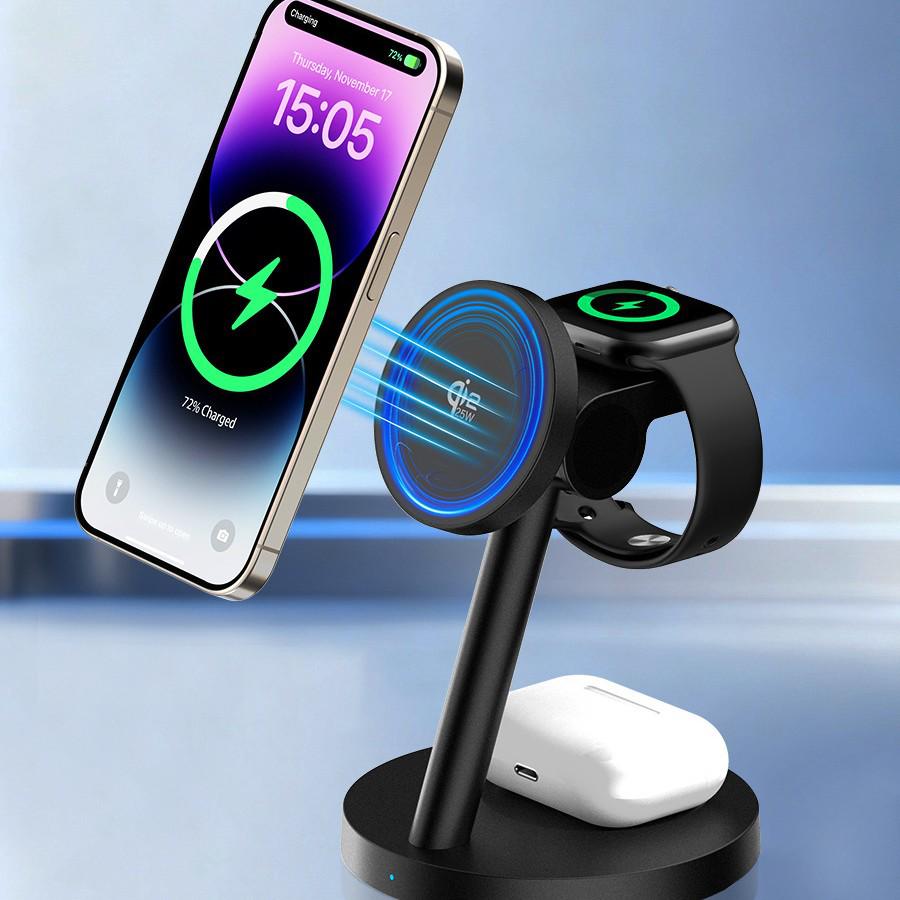 Qi2.2 Three-in-One 25W Magnetic Wireless Charger for Apple & Samsung Watches