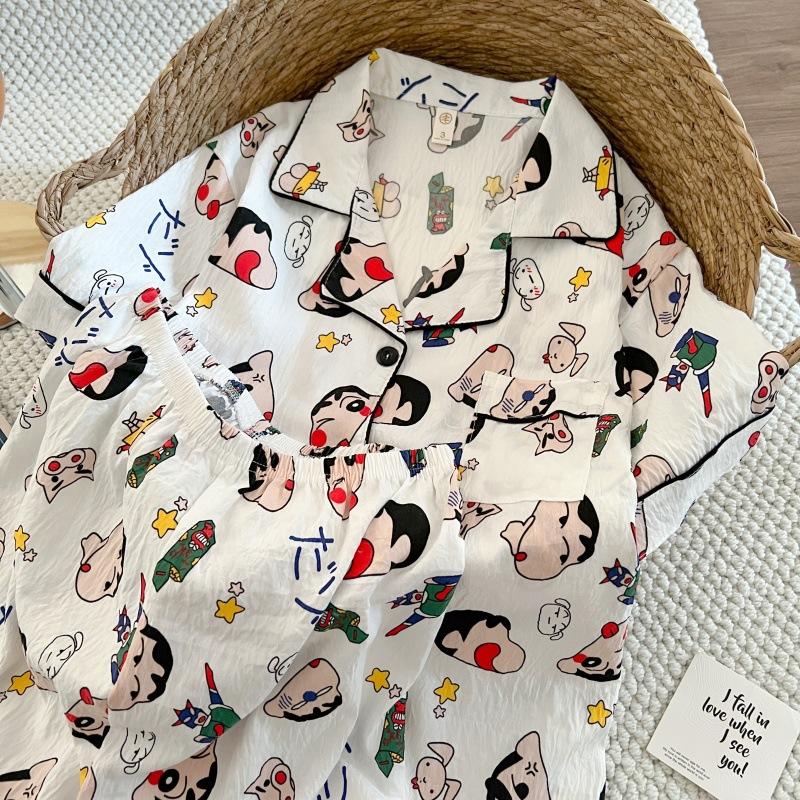 Summer New Pajamas Women's Short-sleeved Shorts Thin Cloud Cotton Cartoon Cute Large Size Korean Version Loungewear
