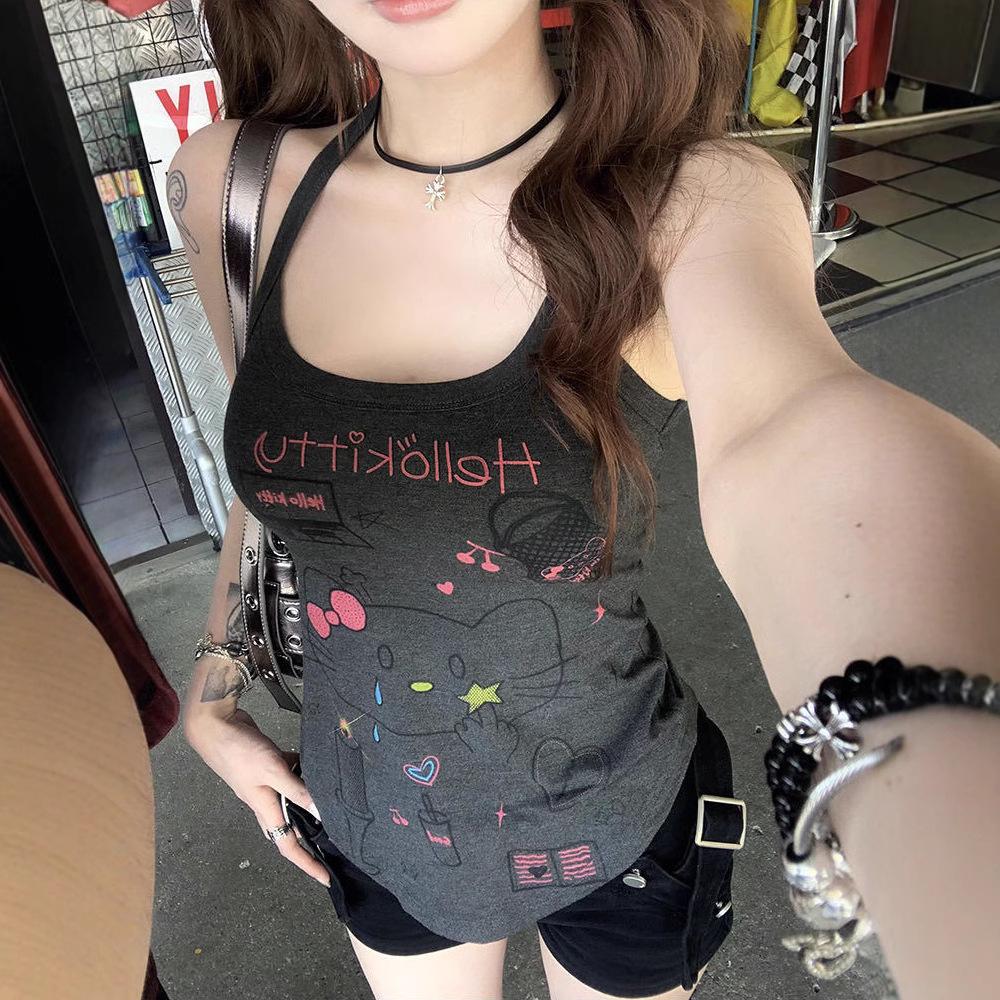 

Summer Cartoon Graffiti Spaghetti Strap Tank Top for Women One Size (40-62.5 kg)