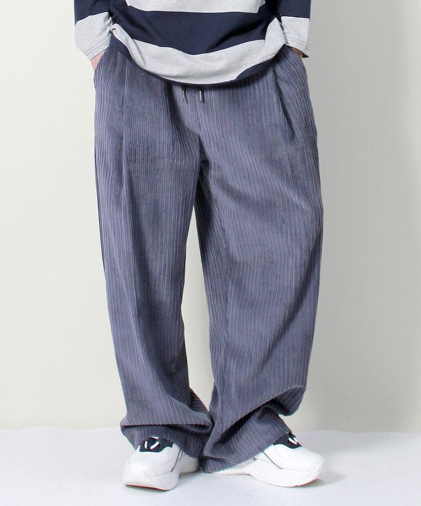 Deumakeu Corduroy Real Wide One-Pleat Pants Grayish Blue