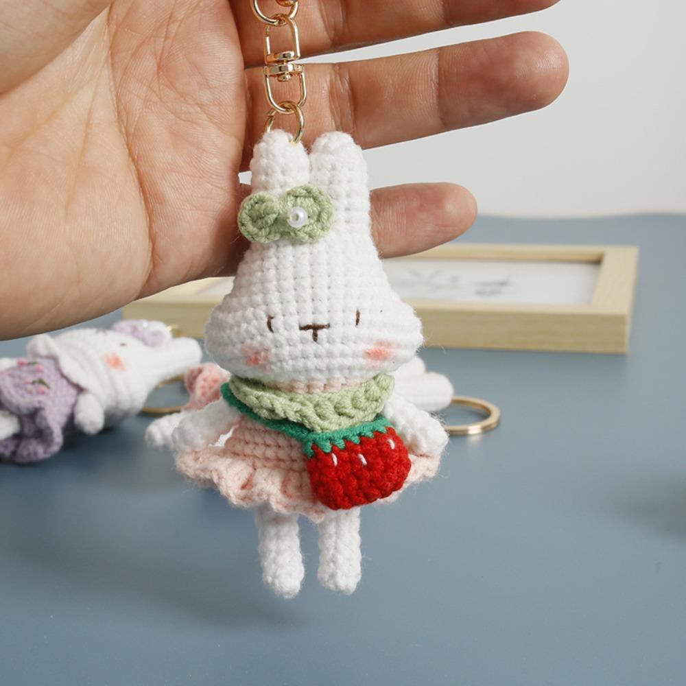 Handmaking Bunny Keyrings Knitting Rabbit Doll Pendant Creative Crochet Keyrings  Backpack
