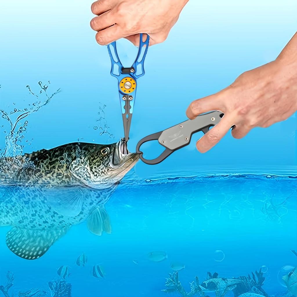 2pcs/set Multi-function Fishing Clamp Control Outdoor Fishing Helper Open Loop Hook PE Wire Cutting Scissors Aluminum Alloy Fishing Tools