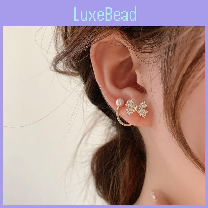 Trendy Korean Bowknot Earrings With Full Rhinestones For Women Fashion Accessories