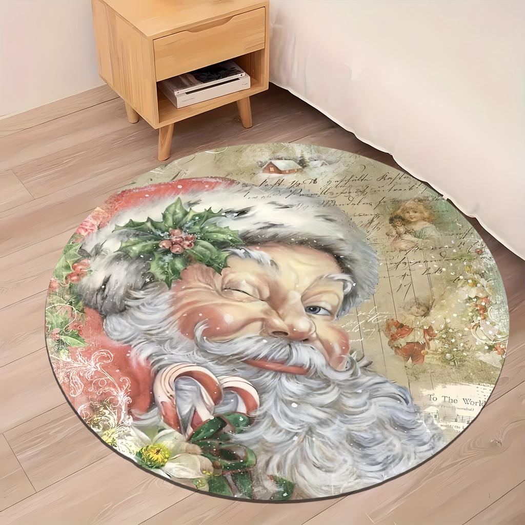 Christmas Santa Claus Pattern Round Shape Floor Mats Kitchen Hallway Runner Rug Bedroom Living Room Soft Carpet Non-slip Area Rug