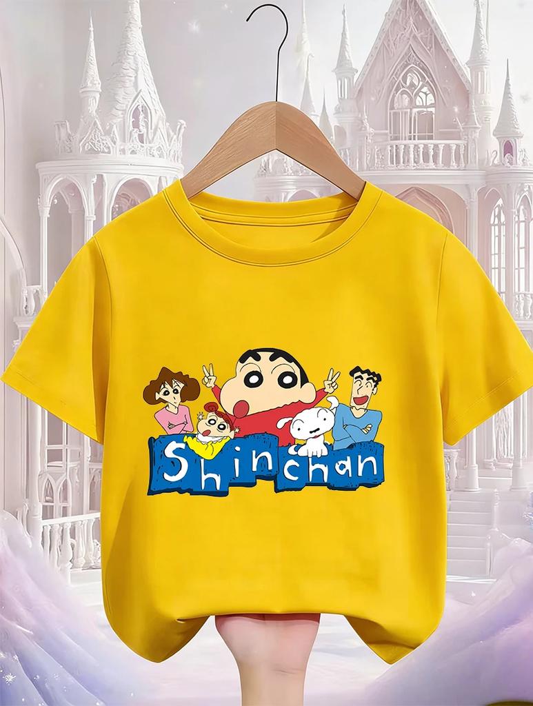Summer Casual Crew Neck T Shirt Cute Kawaii Cartoon Street Fashion Tops For Kids Crayon Shin Chan Boys Girls 3 14 Years