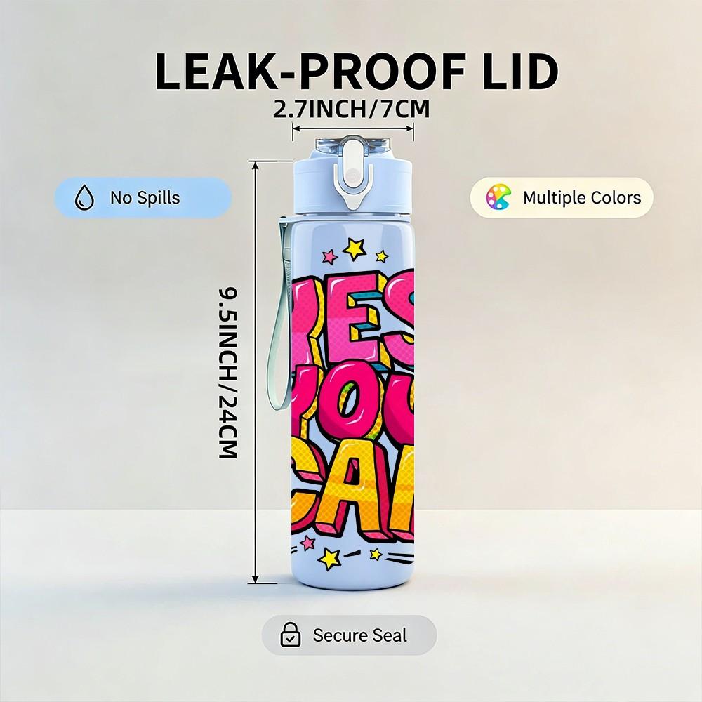 1PC Yes You Can Bright Pop Slogan Lettering 750ml Color Plastic Sports Water Bottle Leakproof Flip Straw Lid Suitable for Sports Office Home Use