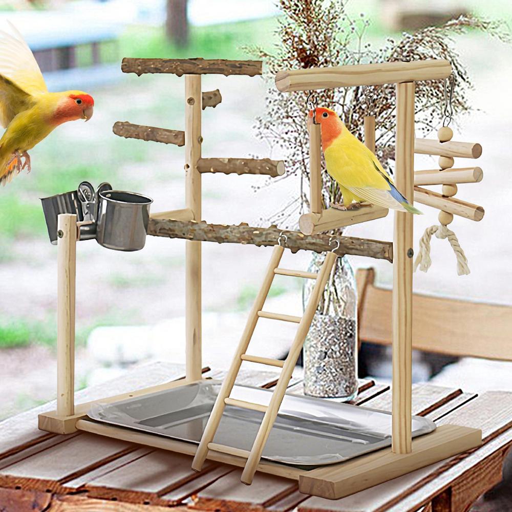 Parrot Play Gym Perch Gym With Tray And Cups Bird Perches Exercise Play Gym Bird Toys For Cockatiel Parakeet