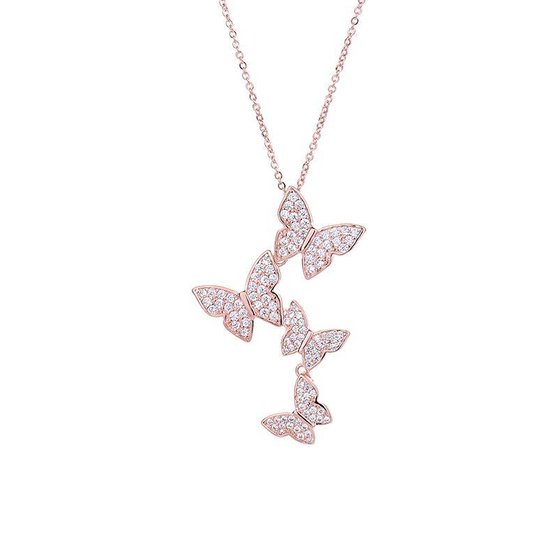 Women's Trendy New Style Four Full Diamond Butterfly Clavicle Chain Simple Pendant Jewelry