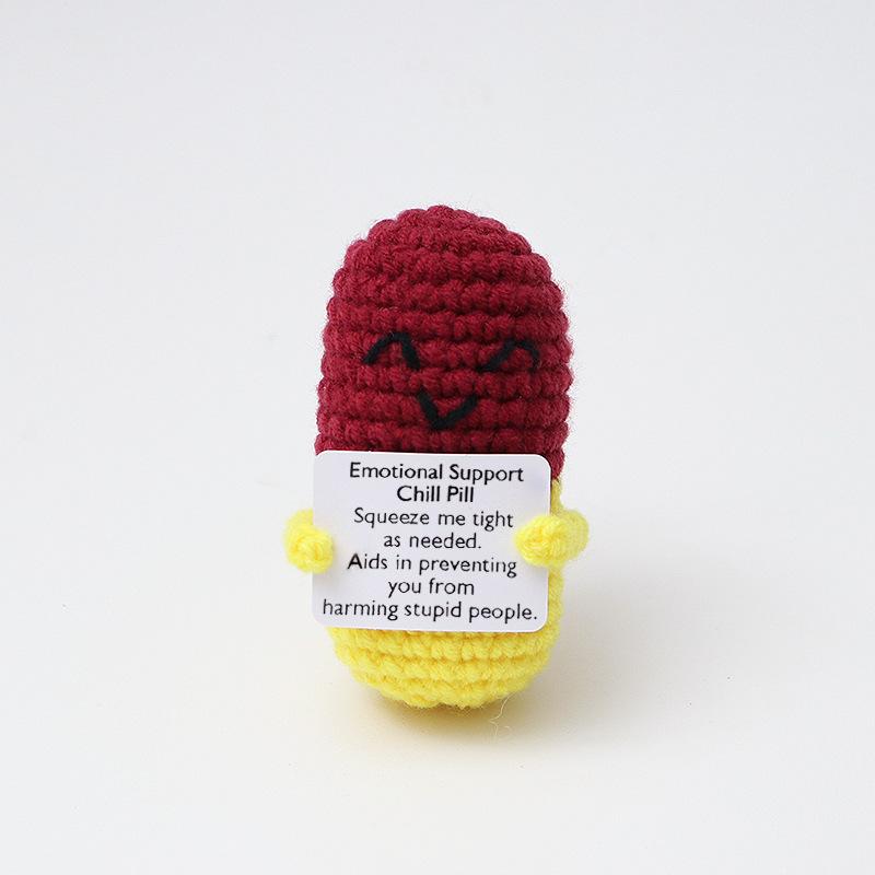 New Handmade Knitted Capsule Doll With Positive Card Home Room Decoration Funny Crochet Emotional Support Capsule Ornament Gifts