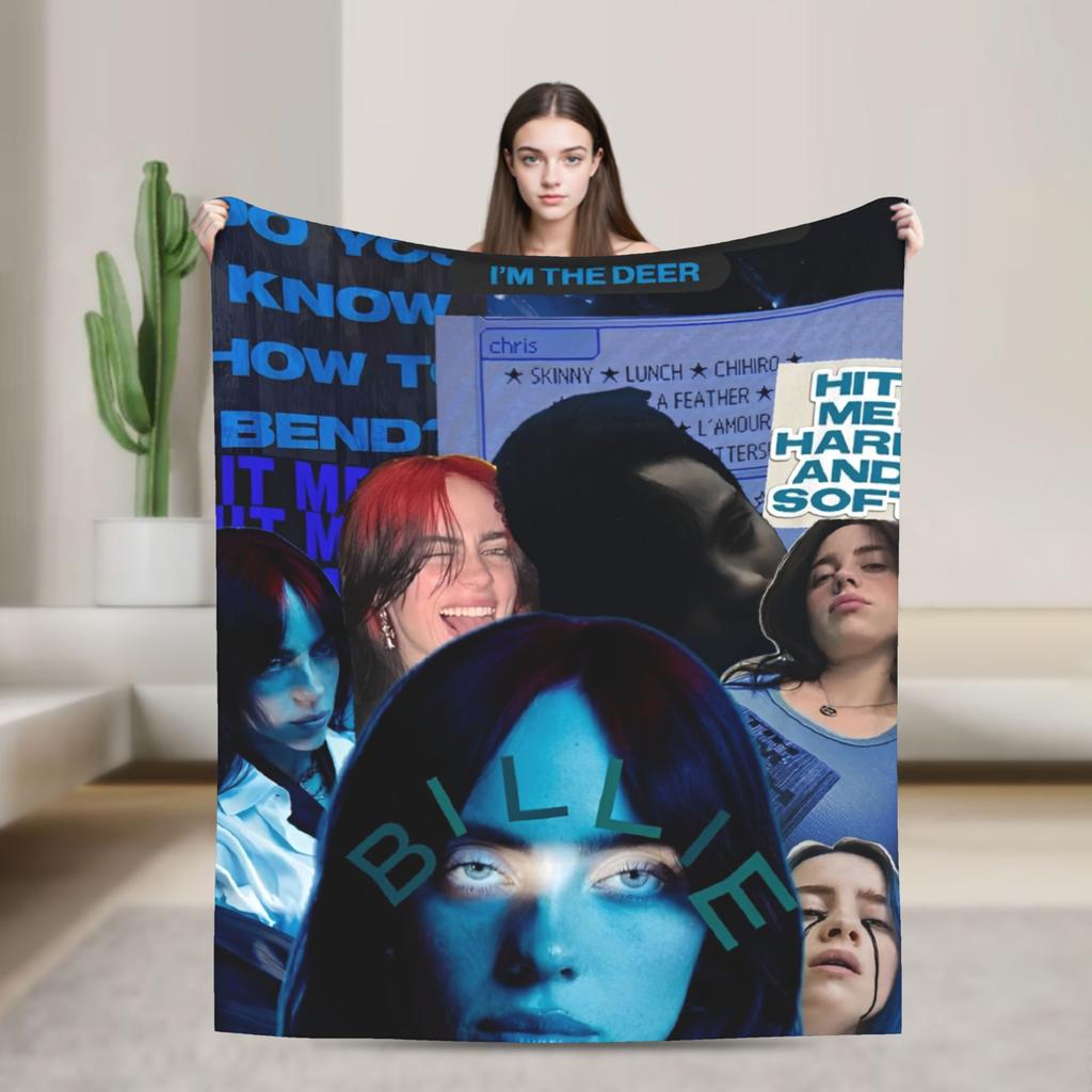 2025 Hit Me Hard And Soft Warm Soft Blanket Singer E-eilishes Tour Picnic Plush Throw Blanket Bed Flannel Bedspread Sofa Bed