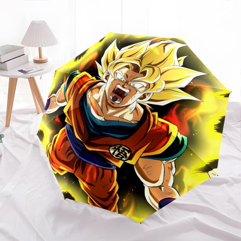 Cartoon Goku Pattern, Automatic Folding Umbrella, Portable and Foldable Design, 8 Ribs, a Christmas or Birthday Gift.