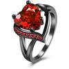 Women's Simulation Ruby Heart-Shaped Black Gold Promise Jewellery Band Red Cubic Zirconia Wedding Ring Size 6-10