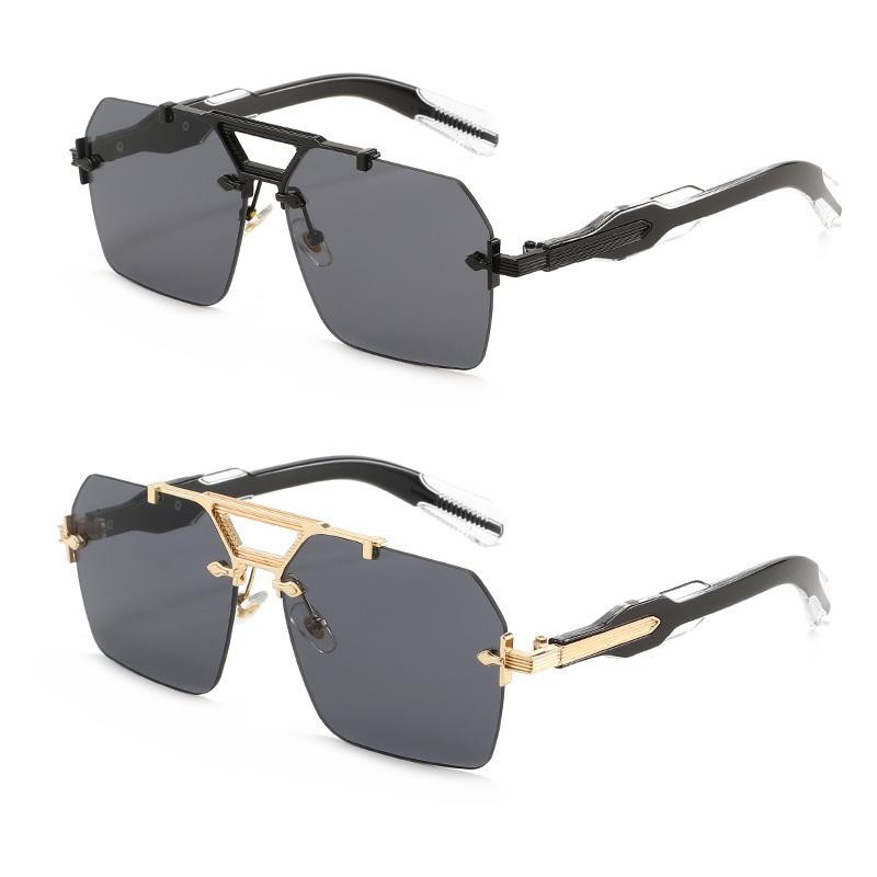2PCS Rimless Double Girder Sunglasses Women Men Vintage Trend Sun Glasses Outdoor Driving Male Female Protective Glasses UV400