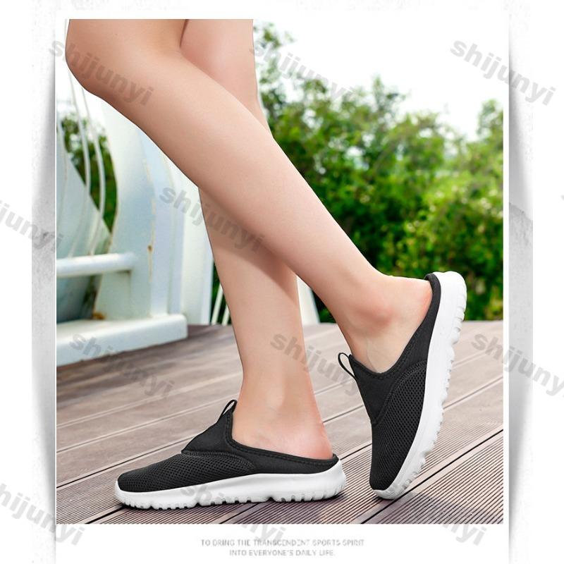 Fashion Couple Shoes 2025 Summer Outdoor Breathable Mesh Slip On Casual Slippers Women Fashion Lightweight Comfortable Half Flat Shoes