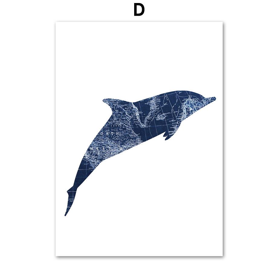 Blue Whale Shark Octopus Crab Fish Map Wall Art Canvas Painting Nordic Posters And Prints Wall Pictures For Baby Kids Room Decor