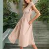 Women's Fashion Sexy Waisted V-Neck Pleated Zip Closure Solid Colour Dresses