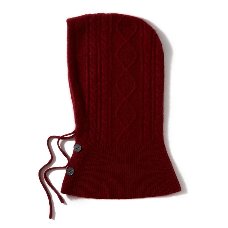 Soft and Glutinous Cashmere Autumn and Winter New Women's Casual Ear Protecting Neck Cap Knitted Warm Button Up Drawstring Hat