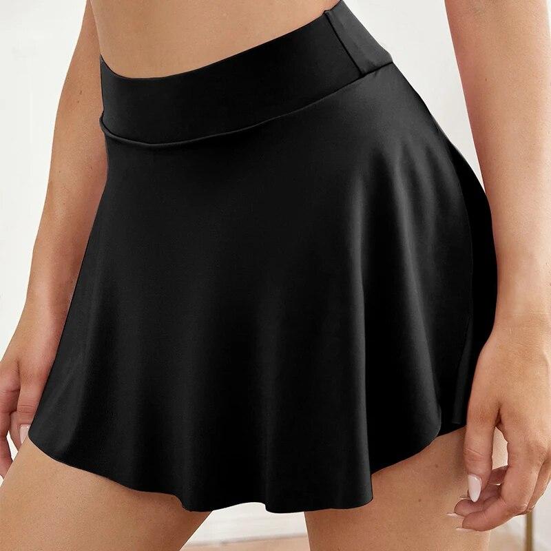 

Поддельные два Йога платье Короткие брюки Бег Фитнес Теннис Базовая спортивная юбка L