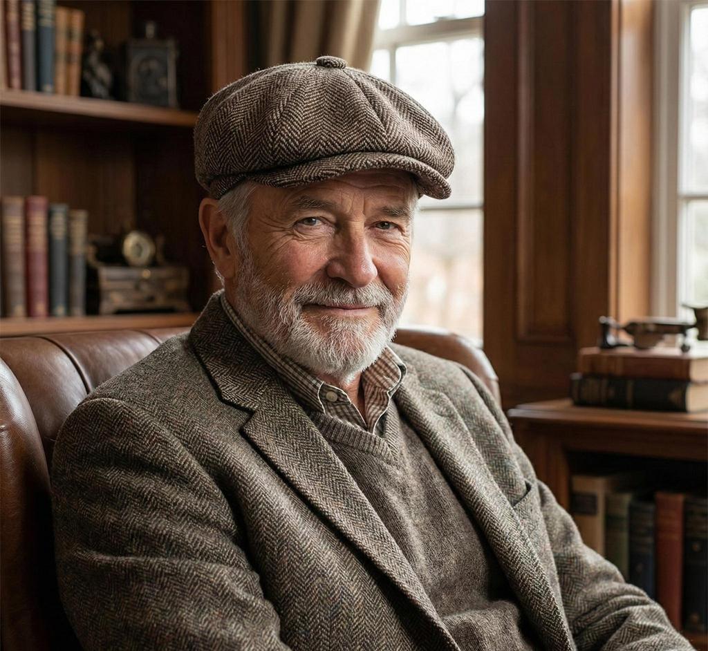 Hamilton Kilts Kapelusz Tweedowy Jodełka Płaski Beret Kaszkiet Golfowy