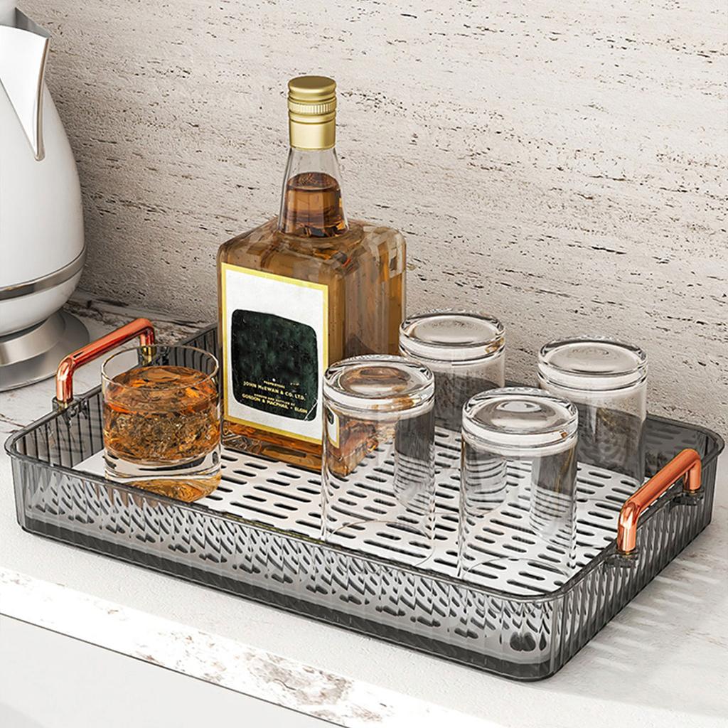 Kunststoff Doppel Schicht Tee Tablett Mit Griff Multifunktionales Rechteckiges Abtropf-Aufbewahrungstablett Zuhause Wohnzimmer Kuchen Obsttablett