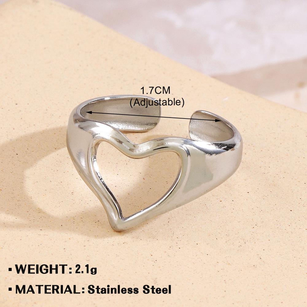 European & American Fashion Stainless Steel Heart-Shaped Geometric Ring - French Retro Style