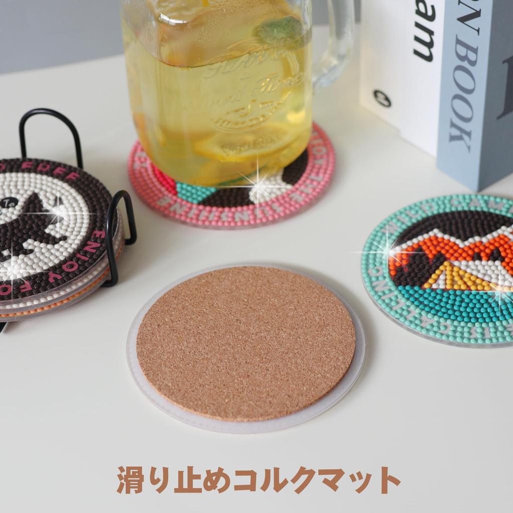 TEMLUM Diamond Art Coaster Kit, Diamond Bead Painting Kit, DIY Handmade 5D Mosaic Art Diamond Painting, 6-Piece Set, Beginner Decorative Gift