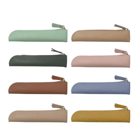 Pencil Case Thin Slim Faux Leather Pencil Pouch Small Pen Storage Bag Stationery Organizer for Pens And Rulers