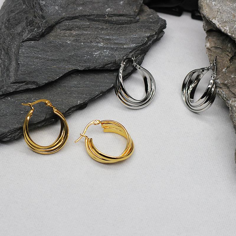 18K Stainless Steel Multi-layer Geometric Circle Earrings for Women - Fashionable and Versatile Design.