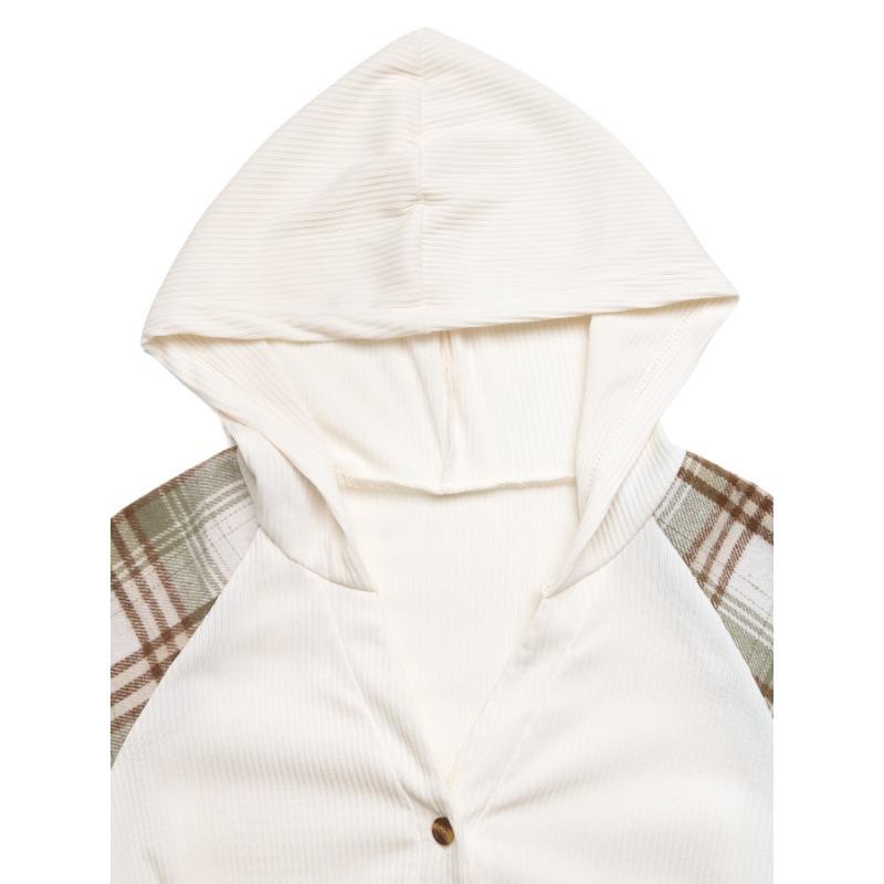 YYFS Women's Fashion Casual Spring Autumn Plaid Print Long Sleeve Hooded Blouses & Shirts
