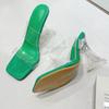 Sexy Women 11cm High Heels Slippers Summer Green Transparent Block Heels Slippers Fetish Lady Mules Fashion Crystal Shoes