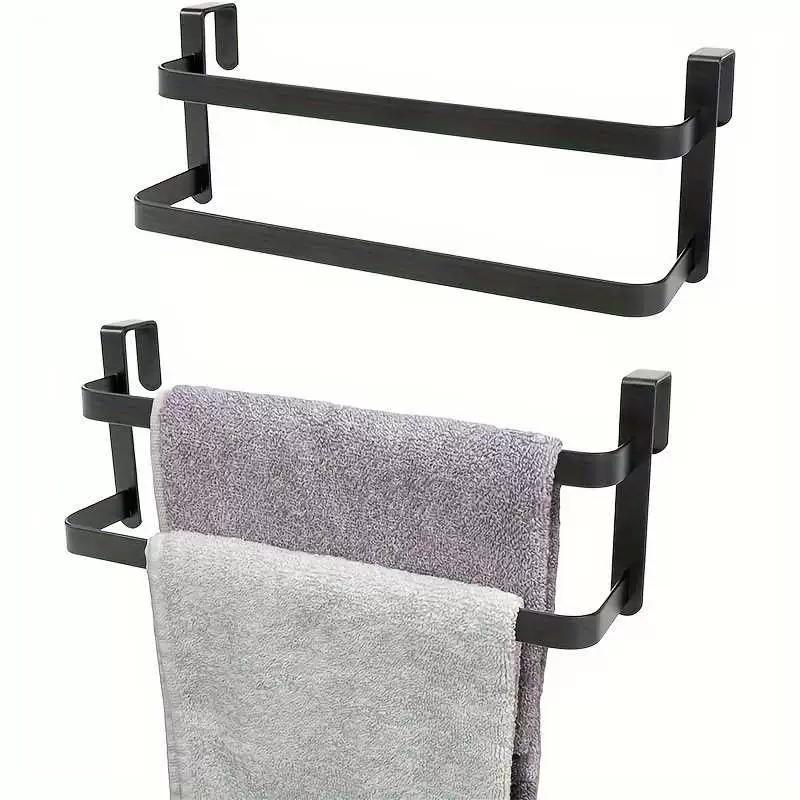 2Pcs Double Layer Towel Rod Stainless Steel Over Cabinet Towel Rack Storage Organizer Bathroom Door Hanging Kitchen Rag Shelf
