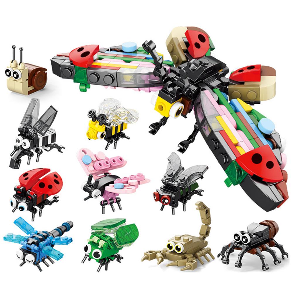 Insect World Animals Scorpion Mantis Ants Spider Birds Marine Animal Building Blocks Toys Desktop Ornaments Bricks Kids Gift