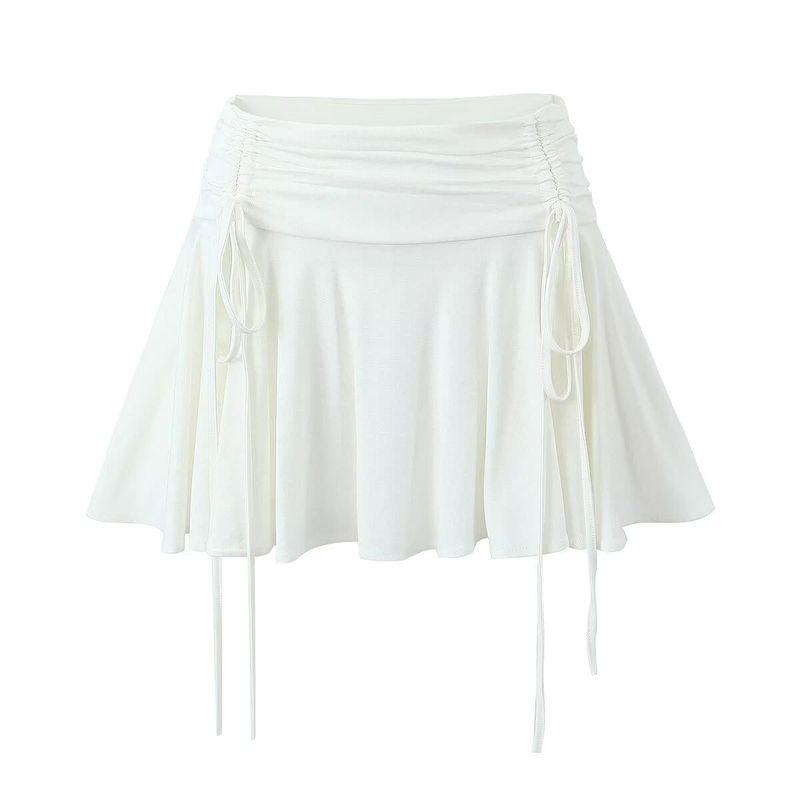 Spring New Arrival American Retro A- line High Waist Pleated Drawstring Fashion Tape Sexy Short Skirt Shoelace Skirt