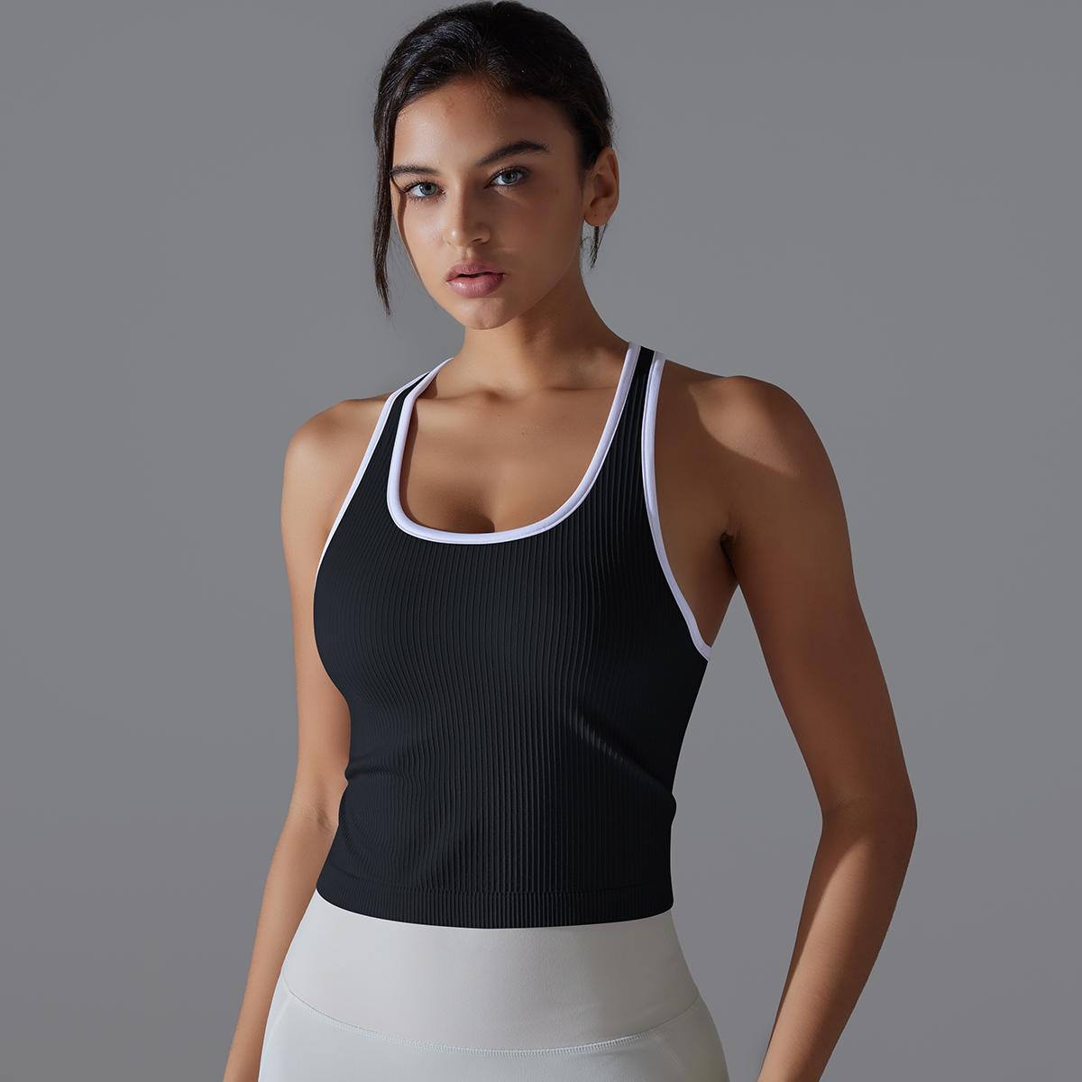 

Auroth женский дышащий вязаный жилет для йоги эластичный спортивный топ для фитнеса быстросохнущий жилет для тренировок в тренажерном зале L чёрный/белый