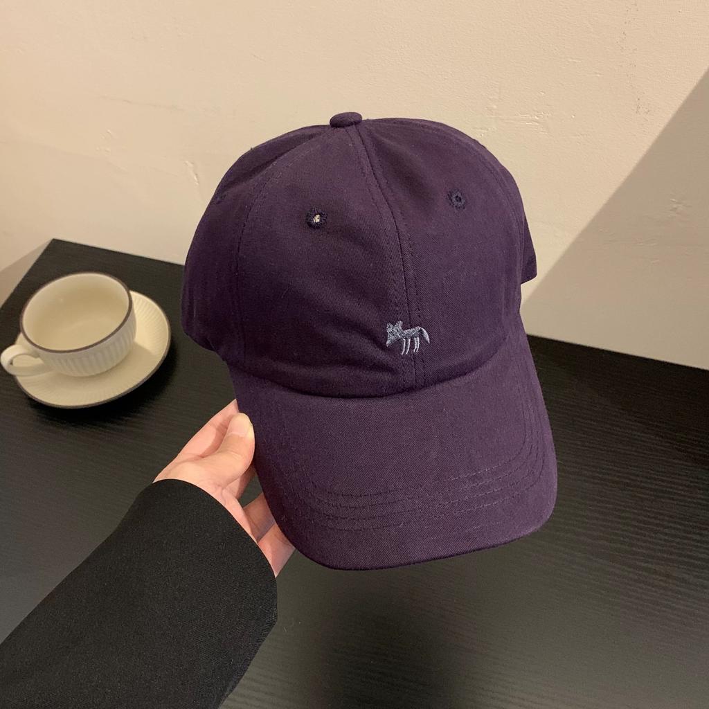 Cute Little Fox Embroidered Baseball Cap for Women's Summer New Wide-brimmed Face Small Sunscreen Sunshade Cap