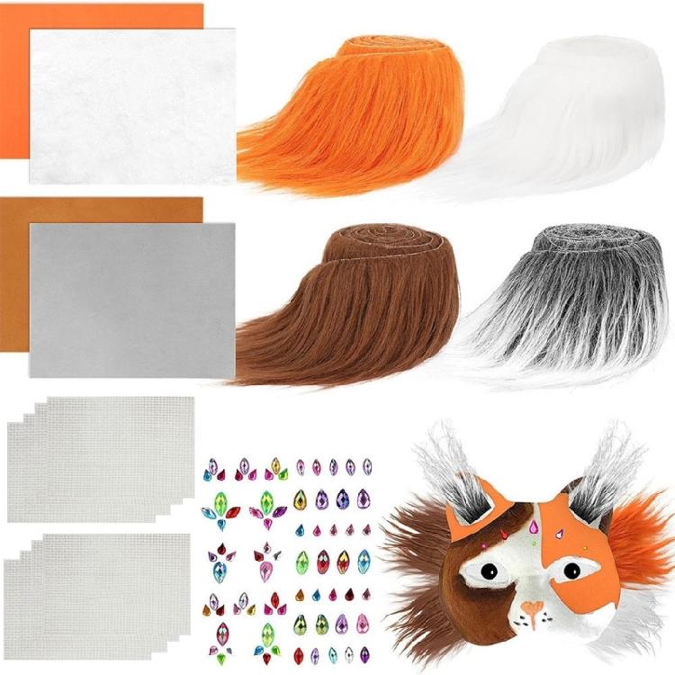 Cats  Foxes Mask with Furs Eye Mesh Felts Sheet Therians Dress Up Mask to Paint for Halloween Masquerade Cosplay Party