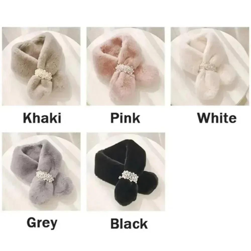

1 Pc Fashion Pearl Buckle Women Scarf Soft Plush Winter Warm Neck Warmer Elegant Collar Ladies Scarf хаки