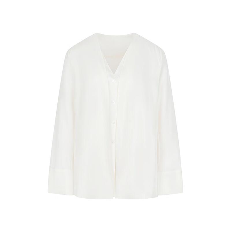 LESS 2025 Spring Mulberry Silk V-Neck Long Sleeve Shirt