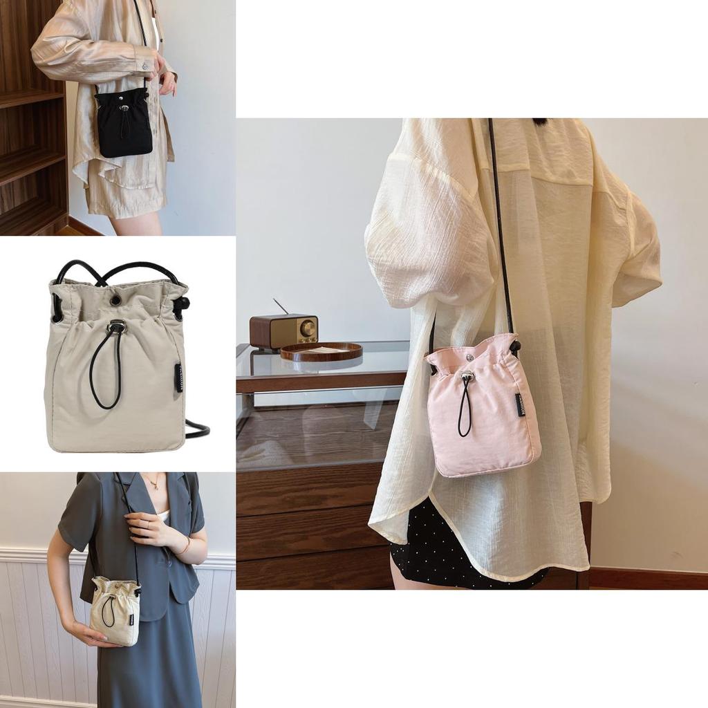 Stylish Korean Canvas Bucket Bag For Women In Black Beige And Pink With Soft Structure